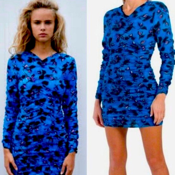 NWOT floral print ruched Zara mini dress. - Picture 1 of 9